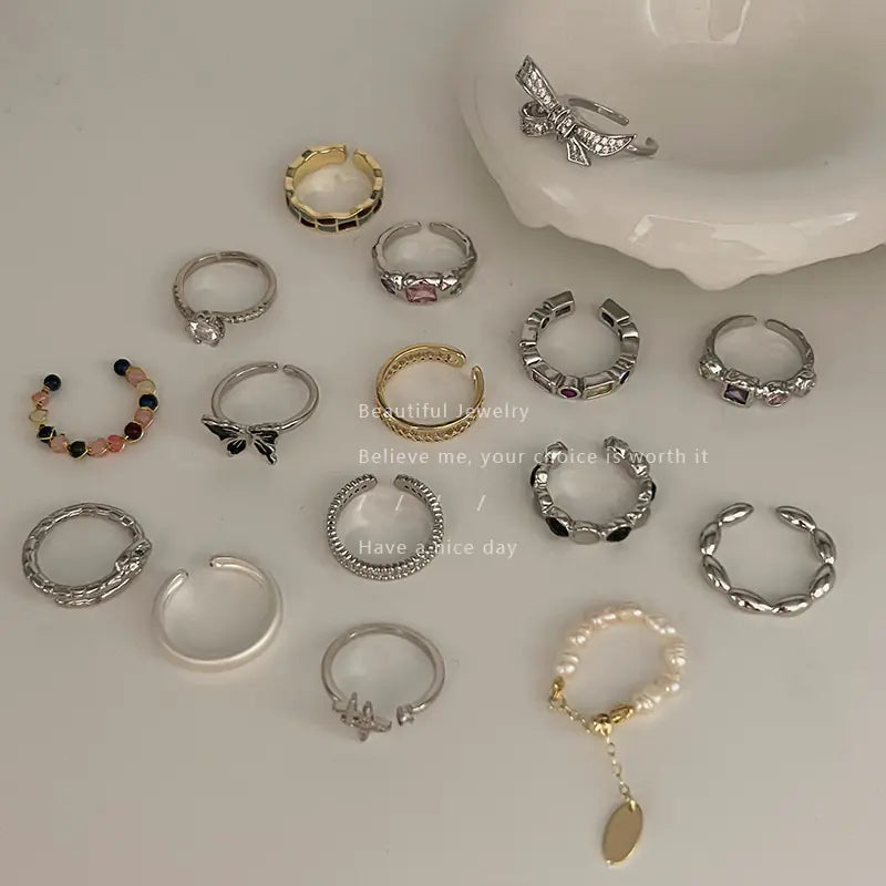 Colorful Zircon Ring Collection - Chic Open Ring Design