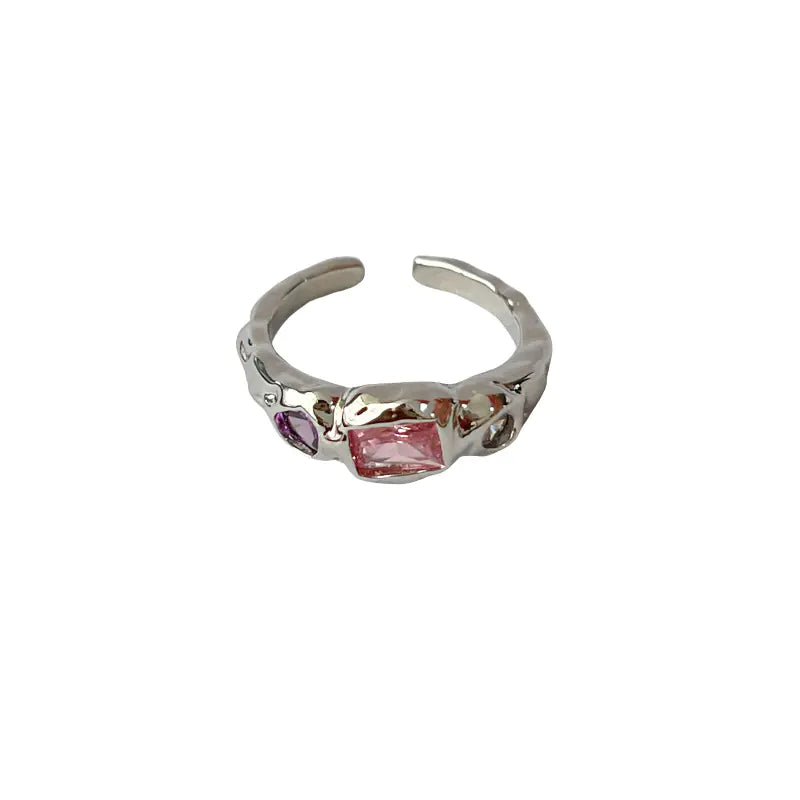 Colorful Zircon Ring Collection - Chic Open Ring Design